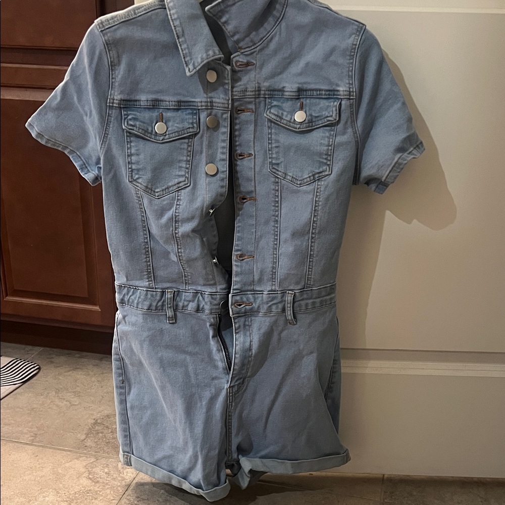 Light Blue Denim Short Sleeve Romper